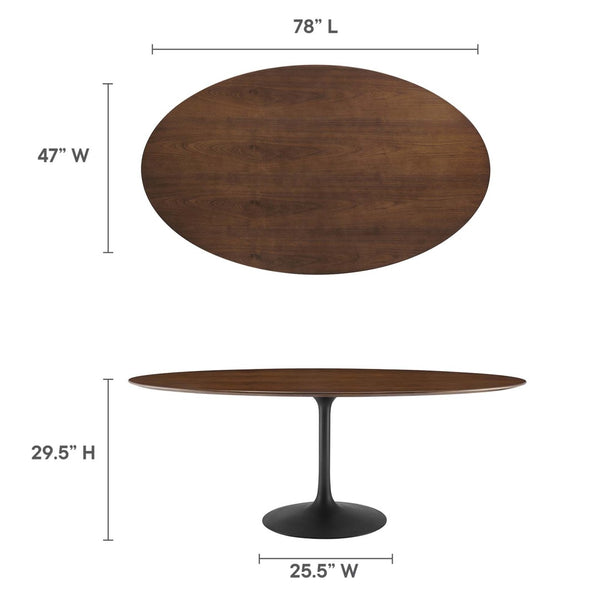 Modway Furniture Lippa 78" Oval Walnut Wood Dining Table - Mid-Century Elegance for 8, Durable Pedestal Design EEI-3544-BLK-WAL