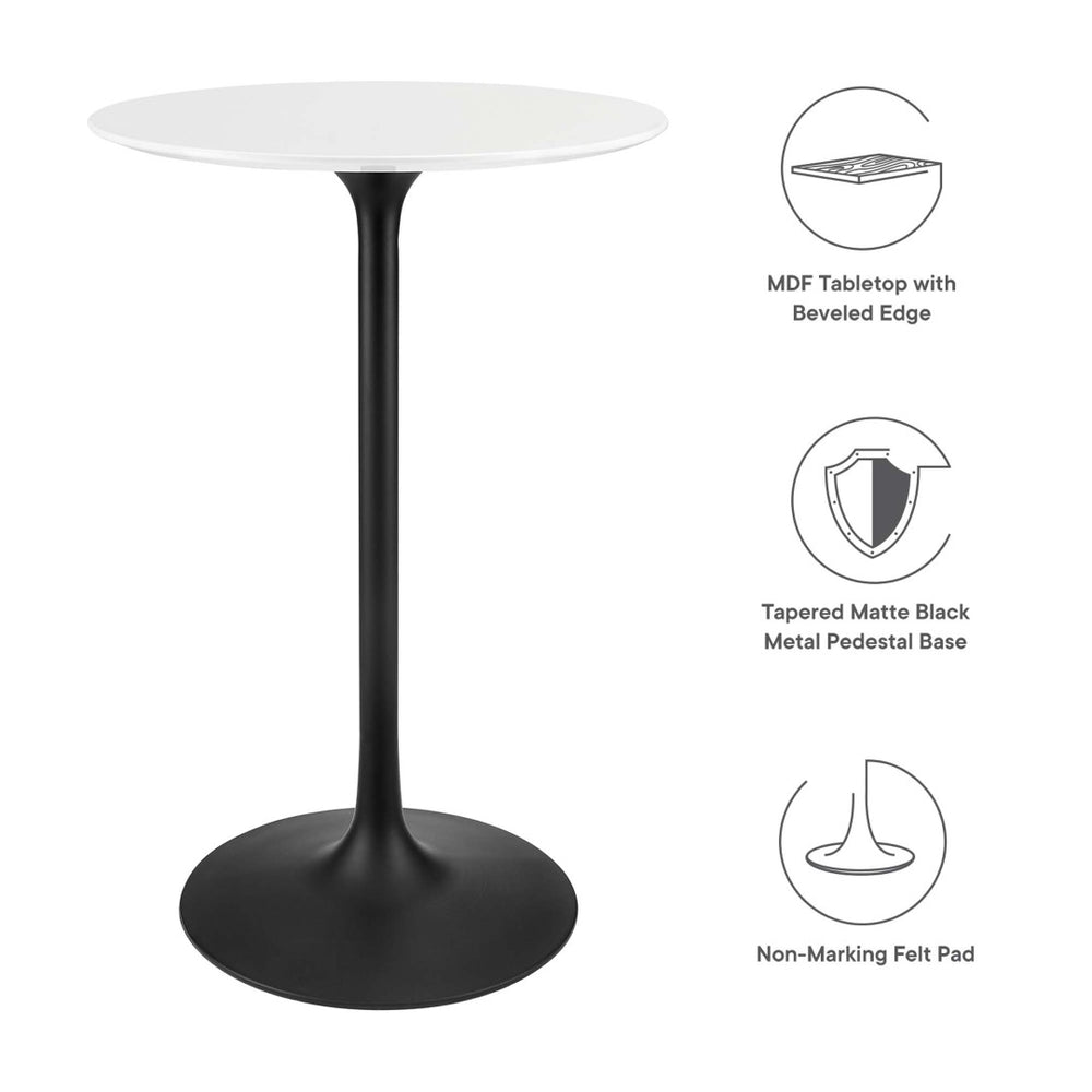 Modway Furniture Lippa 28" Round Bar Table - Mid-Century Modern Design, High-Gloss Finish, Durable Metal Base EEI-3545-BLK-WHI
