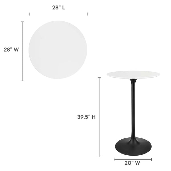 Modway Furniture Lippa 28" Round Bar Table - Mid-Century Modern Design, High-Gloss Finish, Durable Metal Base EEI-3545-BLK-WHI
