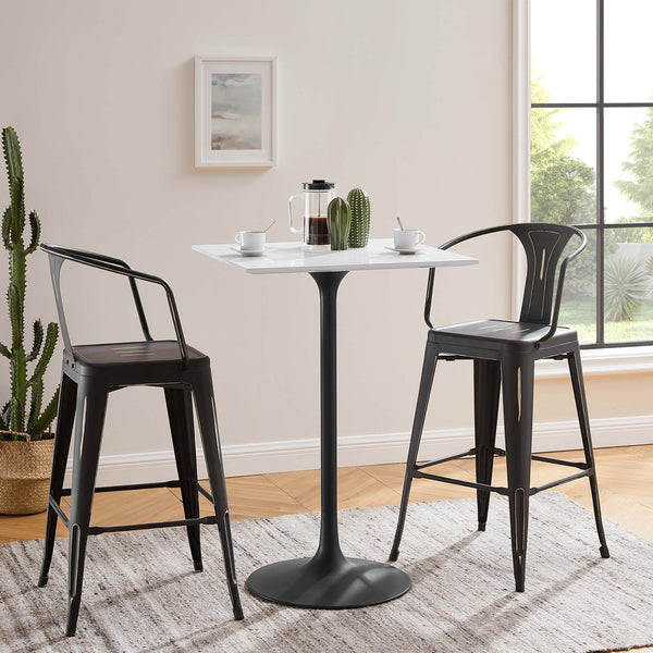 Modway Furniture Lippa 28" Square Wood Bar Table - Modern Mid-Century Design for Dining & Entertaining Spaces EEI-3546-BLK-WHI