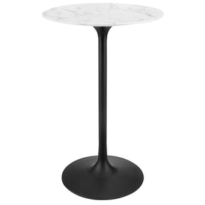 Modway Furniture Lippa 28" Round Faux Marble Bar Table - Sleek Mid-Century Design for Modern Spaces, Easy Assembly EEI-3547-BLK-WHI