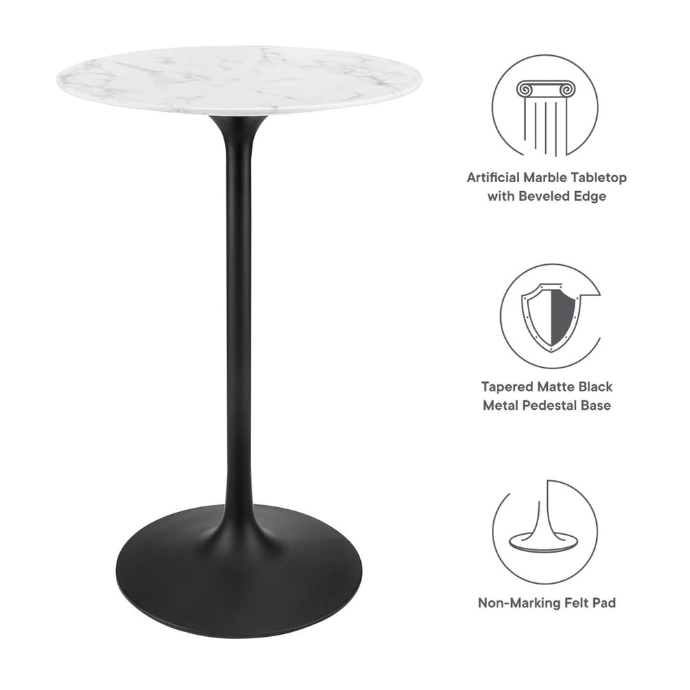 Modway Furniture Lippa 28" Round Faux Marble Bar Table - Sleek Mid-Century Design for Modern Spaces, Easy Assembly EEI-3547-BLK-WHI