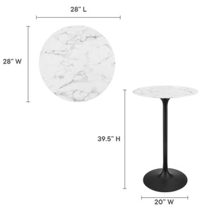 Modway Furniture Lippa 28" Round Faux Marble Bar Table - Sleek Mid-Century Design for Modern Spaces, Easy Assembly EEI-3547-BLK-WHI