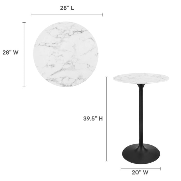 Modway Furniture Lippa 28" Round Faux Marble Bar Table - Sleek Mid-Century Design for Modern Spaces, Easy Assembly EEI-3547-BLK-WHI