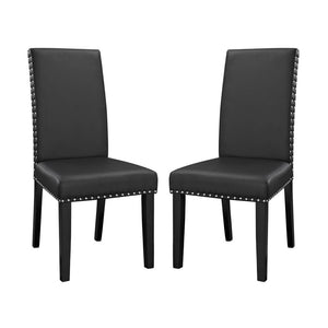 Modway Furniture Parcel Vinyl Dining Side Chair Set of 2 - Chic Faux Leather, Nail-Head Trim & Foam Padding Comfort EEI-3553-BLK