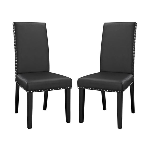 Modway Furniture Parcel Vinyl Dining Side Chair Set of 2 - Chic Faux Leather, Nail-Head Trim & Foam Padding Comfort EEI-3553-BLK