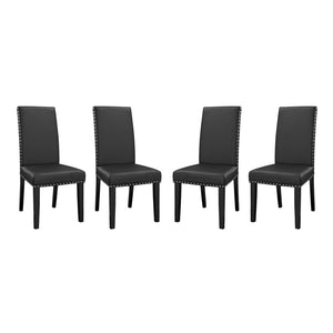 Modway Furniture Parcel Dining Side Chair Set of 4 - Modern Faux Leather with Nail-Head Trim for Timeless Elegance EEI-3554-BLK
