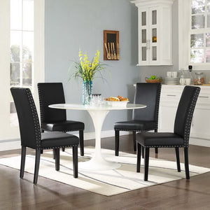 Modway Furniture Parcel Dining Side Chair Set of 4 - Modern Faux Leather with Nail-Head Trim for Timeless Elegance EEI-3554-BLK