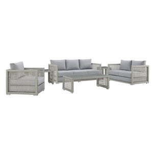 Modway Furniture Aura 6-Piece Outdoor Patio Wicker Rattan Set - Stylish, Comfortable, All-Weather Seating Solution Gray Gray EEI-3559-GRY-GRY-SET
