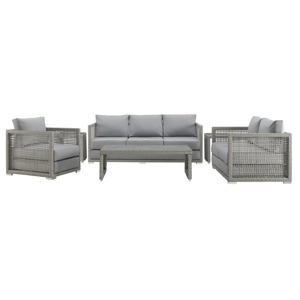 Modway Furniture Aura 6-Piece Outdoor Patio Wicker Rattan Set - Stylish, Comfortable, All-Weather Seating Solution Gray Gray EEI-3559-GRY-GRY-SET
