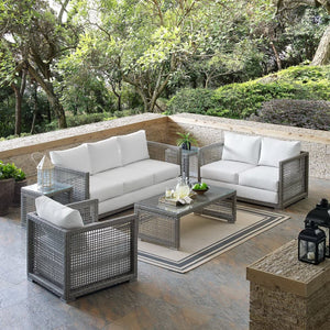 Modway Furniture Aura 6-Piece Outdoor Patio Wicker Rattan Set - Stylish, Comfortable, All-Weather Seating Solution Gray White EEI-3559-GRY-WHI-SET