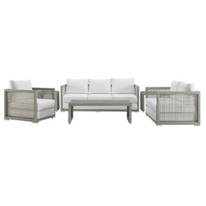 Modway Furniture Aura 6-Piece Outdoor Patio Wicker Rattan Set - Stylish, Comfortable, All-Weather Seating Solution Gray White EEI-3559-GRY-WHI-SET
