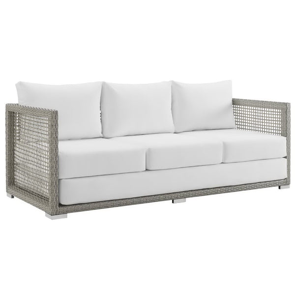 Modway Furniture Aura 6-Piece Outdoor Patio Wicker Rattan Set - Stylish, Comfortable, All-Weather Seating Solution Gray White EEI-3559-GRY-WHI-SET