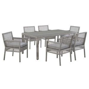 Modway Furniture Aura 7 Piece Outdoor Patio Wicker Rattan Set – Stylish, Durable, and Low-Maintenance Comfort for All Gray Gray EEI-3560-GRY-GRY-SET