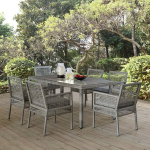 Modway Furniture Aura 7 Piece Outdoor Patio Wicker Rattan Set – Stylish, Durable, and Low-Maintenance Comfort for All Gray Gray EEI-3560-GRY-GRY-SET