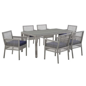 Modway Furniture Aura 7 Piece Outdoor Patio Wicker Rattan Set – Stylish, Durable, and Low-Maintenance Comfort for All Gray Navy EEI-3560-GRY-NAV-SET