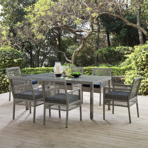 Modway Furniture Aura 7 Piece Outdoor Patio Wicker Rattan Set – Stylish, Durable, and Low-Maintenance Comfort for All Gray Navy EEI-3560-GRY-NAV-SET