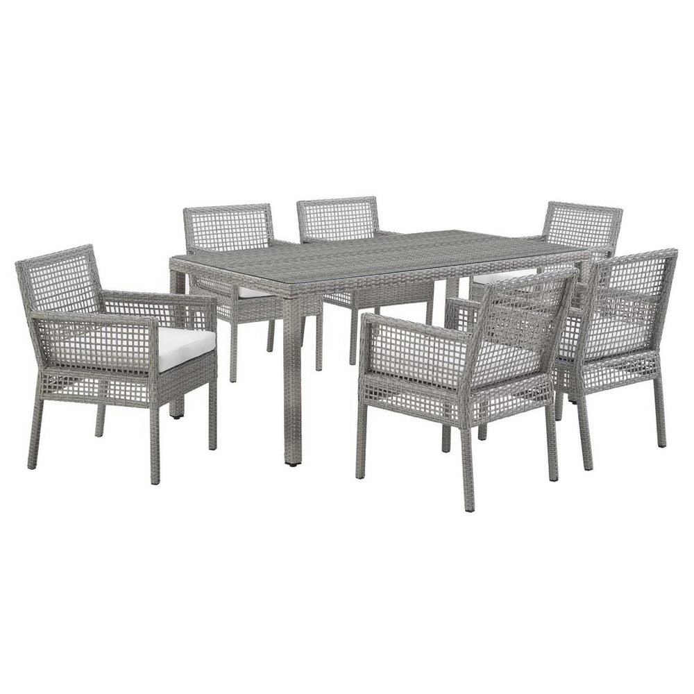 Modway Furniture Aura 7 Piece Outdoor Patio Wicker Rattan Set – Stylish, Durable, and Low-Maintenance Comfort for All Gray White EEI-3560-GRY-WHI-SET