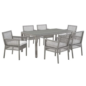 Modway Furniture Aura 7 Piece Outdoor Patio Wicker Rattan Set – Stylish, Durable, and Low-Maintenance Comfort for All Gray White EEI-3560-GRY-WHI-SET