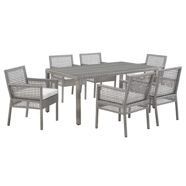 Modway Furniture Aura 7 Piece Outdoor Patio Wicker Rattan Set – Stylish, Durable, and Low-Maintenance Comfort for All Gray White EEI-3560-GRY-WHI-SET
