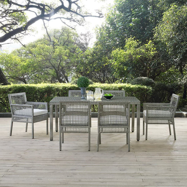 Modway Furniture Aura 7 Piece Outdoor Patio Wicker Rattan Set – Stylish, Durable, and Low-Maintenance Comfort for All Gray White EEI-3560-GRY-WHI-SET