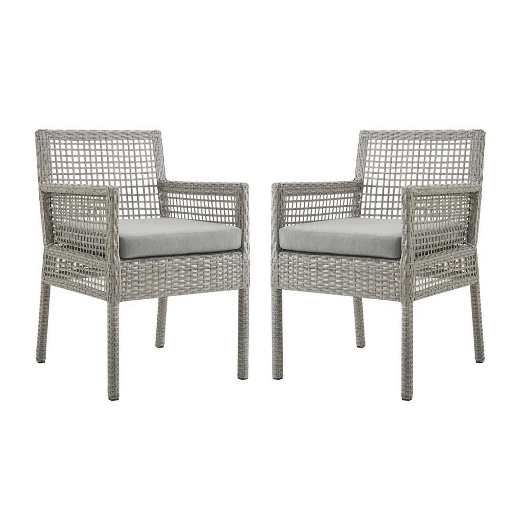 Modway Furniture Aura Outdoor Patio Wicker Dining Armchair Set of 2 – Stylish Comfort for All-Weather Relaxation Gray Gray EEI-3561-GRY-GRY