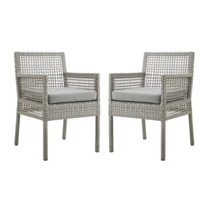 Modway Furniture Aura Outdoor Patio Wicker Dining Armchair Set of 2 – Stylish Comfort for All-Weather Relaxation Gray Gray EEI-3561-GRY-GRY