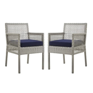 Modway Furniture Aura Outdoor Patio Wicker Dining Armchair Set of 2 – Stylish Comfort for All-Weather Relaxation Gray Navy EEI-3561-GRY-NAV