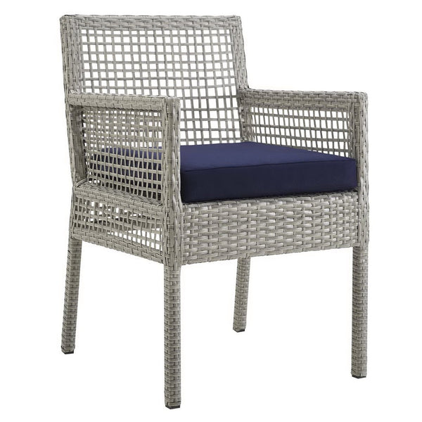 Modway Furniture Aura Outdoor Patio Wicker Dining Armchair Set of 2 – Stylish Comfort for All-Weather Relaxation Gray Navy EEI-3561-GRY-NAV