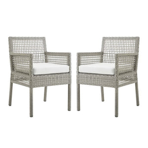 Modway Furniture Aura Outdoor Patio Wicker Dining Armchair Set of 2 – Stylish Comfort for All-Weather Relaxation Gray White EEI-3561-GRY-WHI
