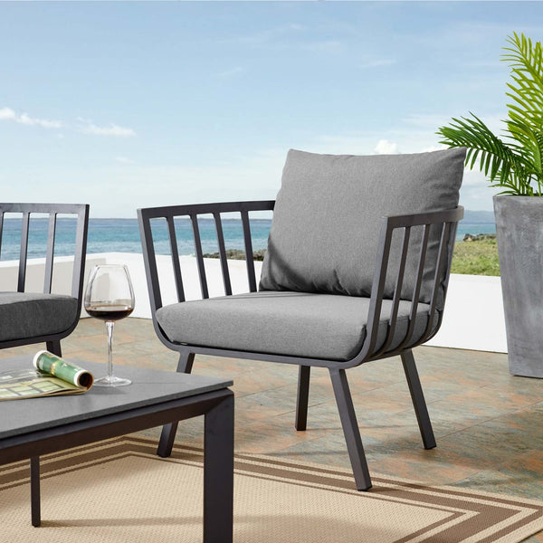 Modway Furniture Riverside Outdoor Patio Aluminum Armchair – Stylish All-Weather Seating for Modern Outdoor Spaces Gray Charcoal EEI-3566-SLA-CHA