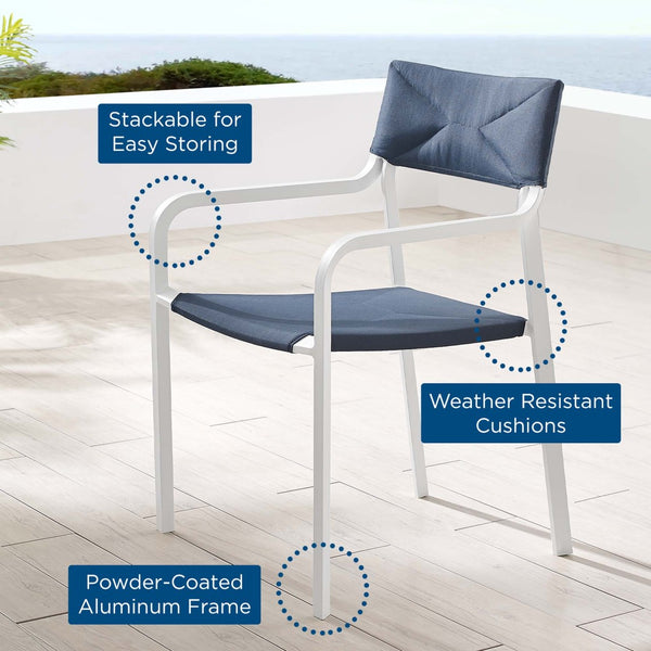 Modway Furniture Raleigh Stackable Outdoor Dining Armchair - Durable Aluminum, Comfortable Foam, UV-Resistant Fabric EEI-3573-WHI-NAV