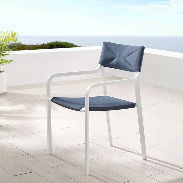 Modway Furniture Raleigh Stackable Outdoor Dining Armchair - Durable Aluminum, Comfortable Foam, UV-Resistant Fabric EEI-3573-WHI-NAV