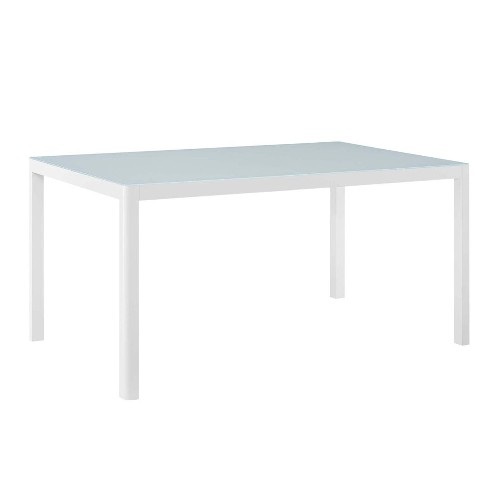Modway Furniture Raleigh 59" Durable Aluminum Outdoor Dining Table with Easy-Clean Glass Top for Alfresco Living EEI-3576-WHI