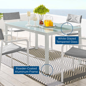 Modway Furniture Raleigh 59" Durable Aluminum Outdoor Dining Table with Easy-Clean Glass Top for Alfresco Living EEI-3576-WHI