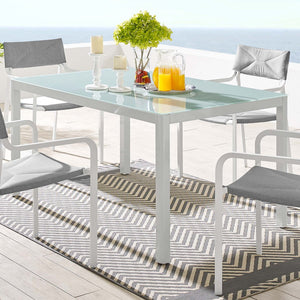 Modway Furniture Raleigh 59" Durable Aluminum Outdoor Dining Table with Easy-Clean Glass Top for Alfresco Living EEI-3576-WHI