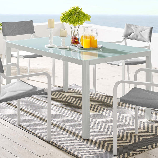 Modway Furniture Raleigh 59" Durable Aluminum Outdoor Dining Table with Easy-Clean Glass Top for Alfresco Living EEI-3576-WHI
