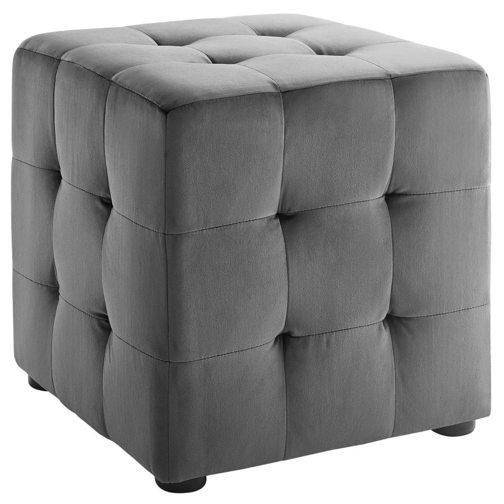Modway Furniture Contour Tufted Cube Ottoman in Performance Velvet - Elegant, Stain-Resistant Accent for Any Room Gray EEI-3577-GRY