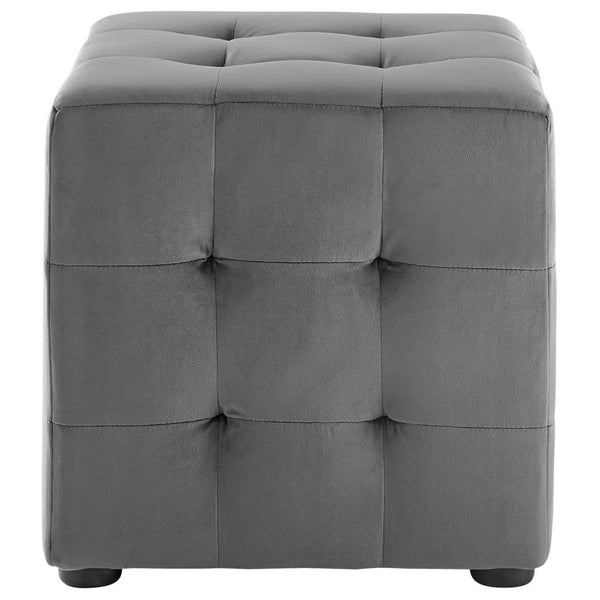 Modway Furniture Contour Tufted Cube Ottoman in Performance Velvet - Elegant, Stain-Resistant Accent for Any Room Gray EEI-3577-GRY