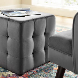 Modway Furniture Contour Tufted Cube Ottoman in Performance Velvet - Elegant, Stain-Resistant Accent for Any Room Gray EEI-3577-GRY
