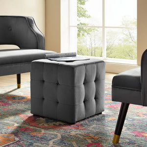 Modway Furniture Contour Tufted Cube Ottoman in Performance Velvet - Elegant, Stain-Resistant Accent for Any Room Gray EEI-3577-GRY