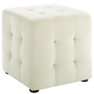 Modway Furniture Contour Tufted Cube Ottoman in Performance Velvet - Elegant, Stain-Resistant Accent for Any Room Ivory EEI-3577-IVO