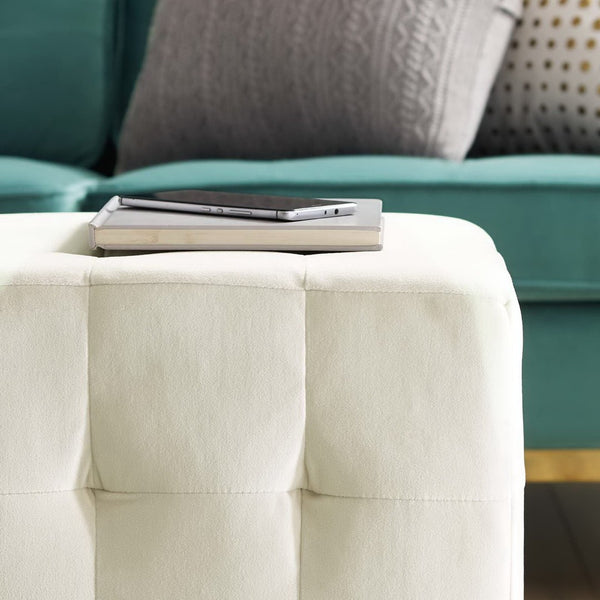 Modway Furniture Contour Tufted Cube Ottoman in Performance Velvet - Elegant, Stain-Resistant Accent for Any Room Ivory EEI-3577-IVO