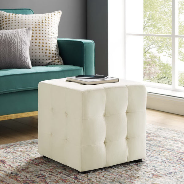 Modway Furniture Contour Tufted Cube Ottoman in Performance Velvet - Elegant, Stain-Resistant Accent for Any Room Ivory EEI-3577-IVO