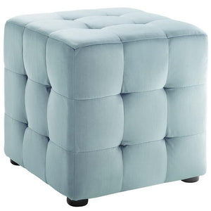 Modway Furniture Contour Tufted Cube Ottoman in Performance Velvet - Elegant, Stain-Resistant Accent for Any Room Light Blue EEI-3577-LBU