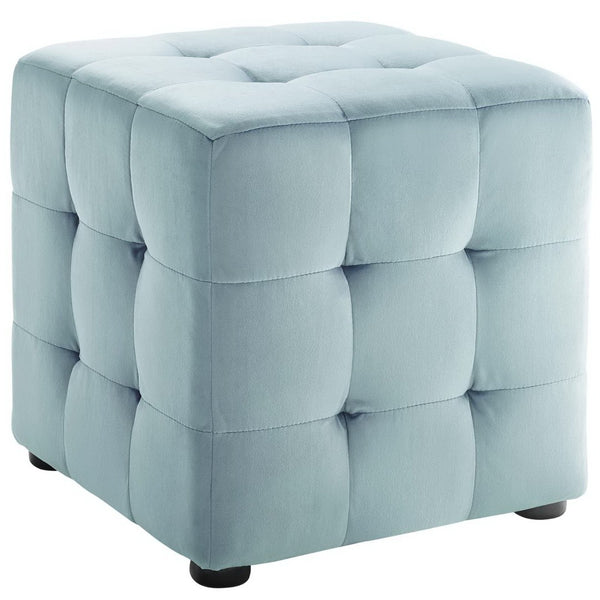 Modway Furniture Contour Tufted Cube Ottoman in Performance Velvet - Elegant, Stain-Resistant Accent for Any Room Light Blue EEI-3577-LBU