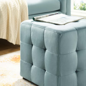 Modway Furniture Contour Tufted Cube Ottoman in Performance Velvet - Elegant, Stain-Resistant Accent for Any Room Light Blue EEI-3577-LBU