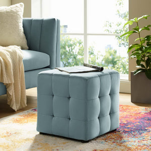 Modway Furniture Contour Tufted Cube Ottoman in Performance Velvet - Elegant, Stain-Resistant Accent for Any Room Light Blue EEI-3577-LBU