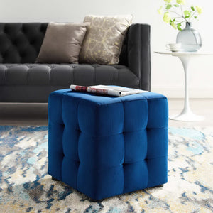 Modway Furniture Contour Tufted Cube Ottoman in Performance Velvet - Elegant, Stain-Resistant Accent for Any Room Navy EEI-3577-NAV