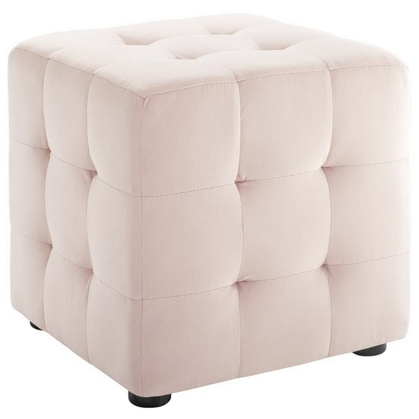 Modway Furniture Contour Tufted Cube Ottoman in Performance Velvet - Elegant, Stain-Resistant Accent for Any Room Pink EEI-3577-PNK